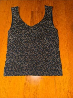 Nikibiki Navy Tank Top with Gold Leopard Print Built In Bra One Size